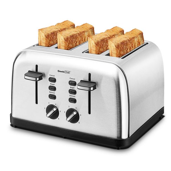 toaster 4 slice maker geek chef stainless steel extra-wide slot with dual control panels of bagel/defrost/cancel function,removable crumb tr
toaster 4 slice maker geek chef stainless steel extra-wide slot with dual control panels of bagel/defrost/cancel function,removable crumb tr