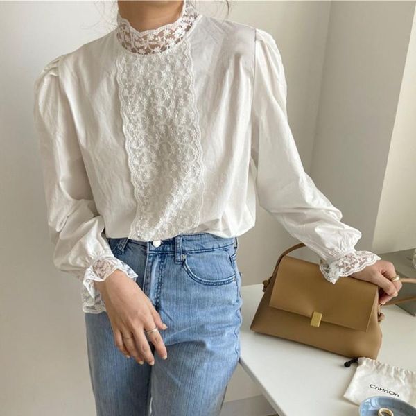 women's blouses & shirts alien patchwork lace stand chic gentle lady 2021 fashion retro autumn all match women mujer, White
women's blouses & shirts alien patchwork lace stand chic gentle lady 2021 fashion retro autumn all match women mujer, White