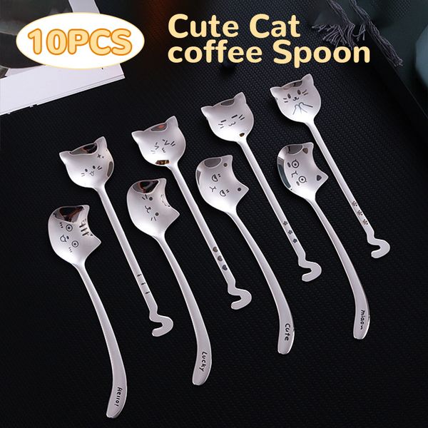 10pcs cute cat coffee spoon 304 stainless steel cat spoon teaspoon long handle flatware gift tableware coffee accessories
10pcs cute cat coffee spoon 304 stainless steel cat spoon teaspoon long handle flatware gift tableware coffee accessories