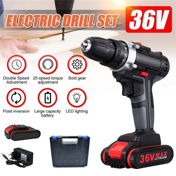 professiona electric drills 36v 25-speed cordless drill double-speed adjustment led worklight screwdriver wood drilling wireless power tool
professiona electric drills 36v 25-speed cordless drill double-speed adjustment led worklight screwdriver wood drilling wireless power tool