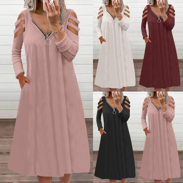 casual dresses summer women solid color hollow long sleeve ladies dress zipper v-neck female printed sundress mujer vestido 2021, Black;gray
casual dresses summer women solid color hollow long sleeve ladies dress zipper v-neck female printed sundress mujer vestido 2021, Black;gray