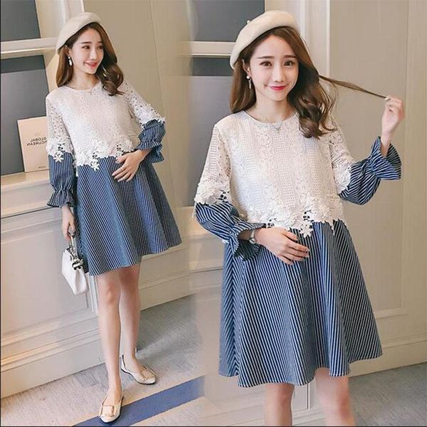 lace patchwork women maternity mini dresses striped dress for pregnant casual loose summer clothes, White
lace patchwork women maternity mini dresses striped dress for pregnant casual loose summer clothes, White