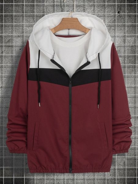 men cut and sew hooded windbreaker jacket x6kj#, Black;brown
