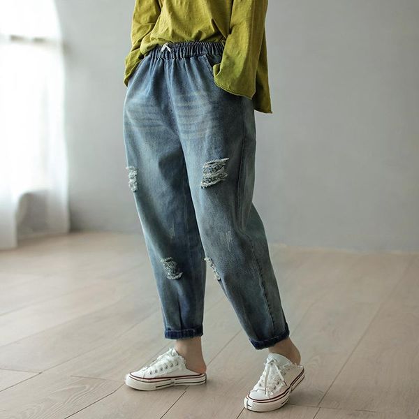 women's jeans 2021 spring old cotton hole simple harem pants art retro wild wide leg collapse women, Blue
women's jeans 2021 spring old cotton hole simple harem pants art retro wild wide leg collapse women, Blue