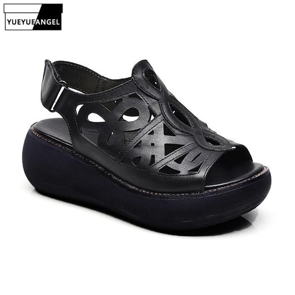 dress shoes women sandals 2021 vintage leather summer platform wedges comfortable hollow out female, Black
dress shoes women sandals 2021 vintage leather summer platform wedges comfortable hollow out female, Black