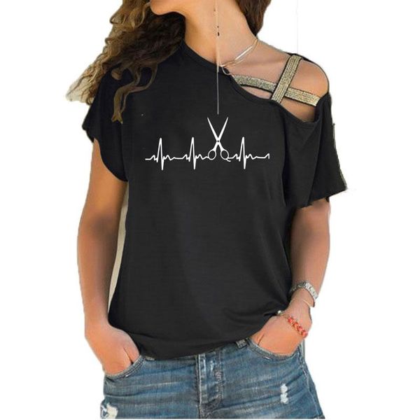 women's t-shirt summer brand clothing hairdresser t shirts women cool hair printed womens irregular skew cross, White
women's t-shirt summer brand clothing hairdresser t shirts women cool hair printed womens irregular skew cross, White