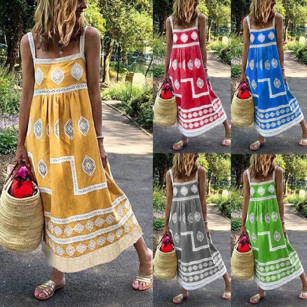 casual dresses spaghetti strap dress women summer boho print beach holiday big swing maxi square collar draped momen 2021, Black;gray
casual dresses spaghetti strap dress women summer boho print beach holiday big swing maxi square collar draped momen 2021, Black;gray