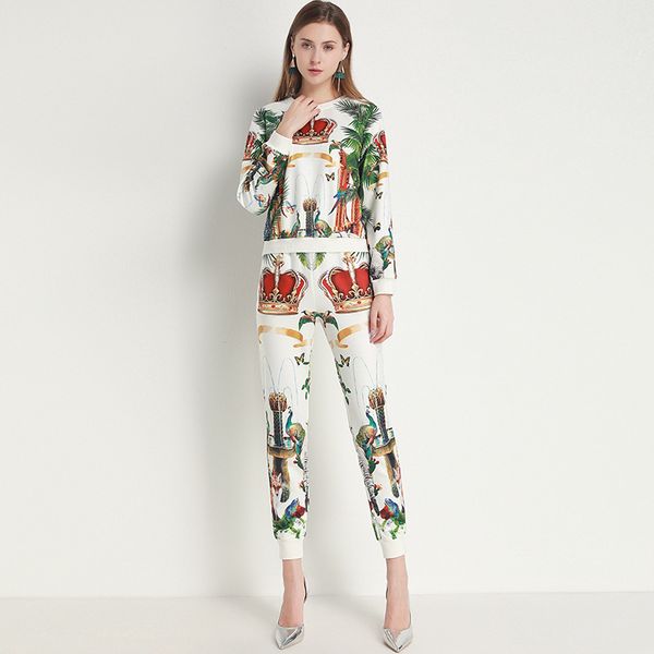 pants fashion suits temperament bird print two piece women's clothing fall 2021 long sleeve sweater + legged set, White
pants fashion suits temperament bird print two piece women's clothing fall 2021 long sleeve sweater + legged set, White