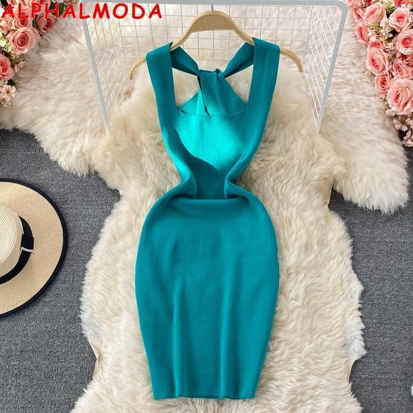 casual dresses alphalmoda 2021 square collar hollow out women summer dress sleeveless pullovers slim mini knitting, Black;gray 
casual dresses alphalmoda 2021 square collar hollow out women summer dress sleeveless pullovers slim mini knitting, Black;gray