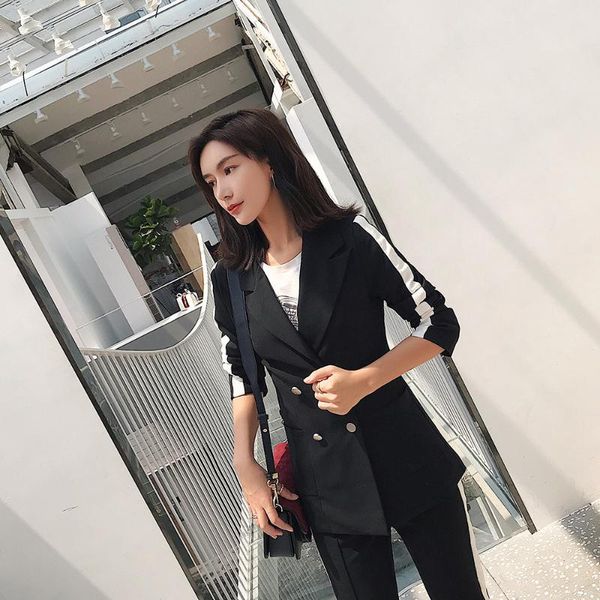 women's suits & blazers suit stitching jacket trousers two-piece female 2021 autumn thin temperament professional casual wild business, White;black
women's suits & blazers suit stitching jacket trousers two-piece female 2021 autumn thin temperament professional casual wild business, White;black