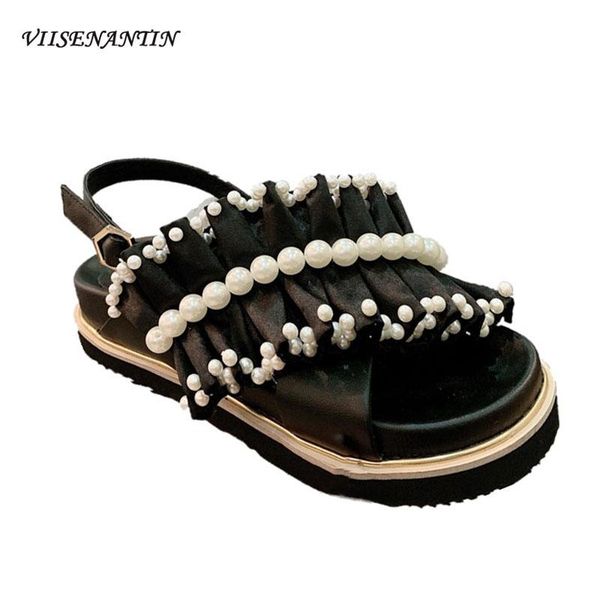 women's shoes 2021 summer pearl bow lady sandal pleated fashion sandals comfortable flat platform roman, Black
women's shoes 2021 summer pearl bow lady sandal pleated fashion sandals comfortable flat platform roman, Black