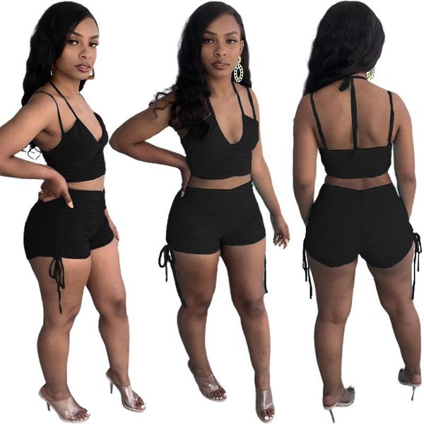 women's tracksuits donsignet women shorts outfits pleated sling halter backless crop rear zip-style two-piece set conjunto feminino, Gray
women's tracksuits donsignet women shorts outfits pleated sling halter backless crop rear zip-style two-piece set conjunto feminino, Gray