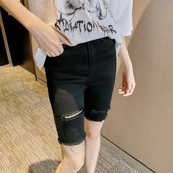 summer korean fashion short jeans for girls with hole skinny super elastic denim shorts half length slim women's, Blue
summer korean fashion short jeans for girls with hole skinny super elastic denim shorts half length slim women's, Blue