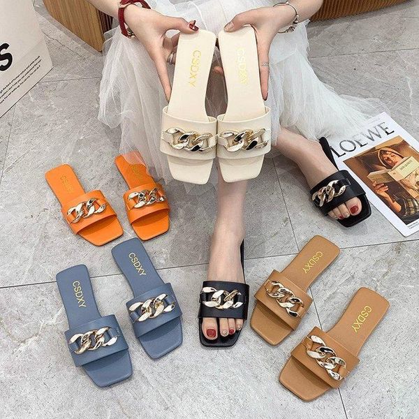 slippers women's outer wear fashion metal buckle flat sandals and retro ins tide, Black 
slippers women's outer wear fashion metal buckle flat sandals and retro ins tide, Black