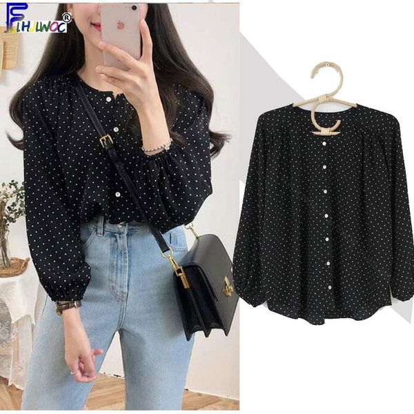 women's blouses & shirts 2021 spring summer design women s korea japanese preppy style girls black polka dot button 5197, White
women's blouses & shirts 2021 spring summer design women s korea japanese preppy style girls black polka dot button 5197, White