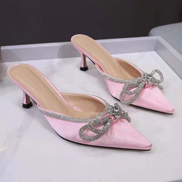 slippers 2021 summer bow pointed rhinestone baotou shallow mouth middle heel fashion women's shoes, Black
slippers 2021 summer bow pointed rhinestone baotou shallow mouth middle heel fashion women's shoes, Black