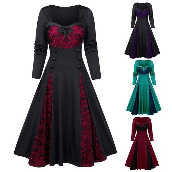 casual dresses women vintage dress plus size halloween skull lace insert mock button bowknot long sleeve ladies party costume swing, Black;gray
casual dresses women vintage dress plus size halloween skull lace insert mock button bowknot long sleeve ladies party costume swing, Black;gray