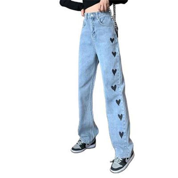 love printed high waist straight women's jeans loose thin female wide leg denim pants streetwear fashion trousers, Blue
love printed high waist straight women's jeans loose thin female wide leg denim pants streetwear fashion trousers, Blue