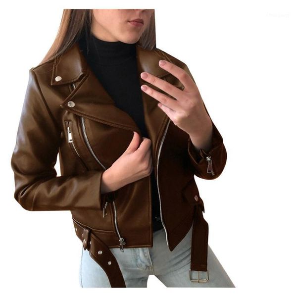 classic moto biker jacket women cool faux leather long sleeve zipper fitted coat fall short plus size outerwear women's jackets, Black;brown
classic moto biker jacket women cool faux leather long sleeve zipper fitted coat fall short plus size outerwear women's jackets, Black;brown