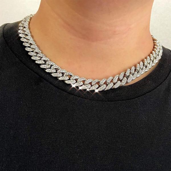 punk thick classical cuban link chain necklace for men rapper paved rhinestones metal choker homme fashion jewelry chains, Silver
punk thick classical cuban link chain necklace for men rapper paved rhinestones metal choker homme fashion jewelry chains, Silver