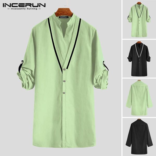 men's casual shirts incerun men shirt muslim kaftan long sleeve solid color kurtas v neck patchwork button elegant s-5xl, White;black
men's casual shirts incerun men shirt muslim kaftan long sleeve solid color kurtas v neck patchwork button elegant s-5xl, White;black