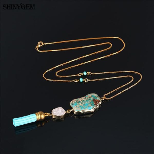 shinygem irregular light blue natural sea sediment stone crystal druzy gold plating tassel necklaces for women sweater pendant, Silver
shinygem irregular light blue natural sea sediment stone crystal druzy gold plating tassel necklaces for women sweater pendant, Silver