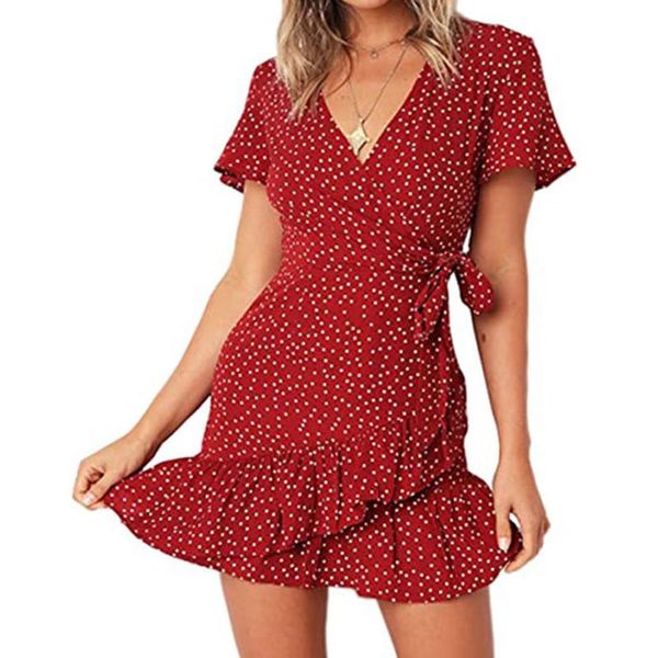 women's swimwear summer wrap v neck polka dot print ruffle short sleeve mini floral dress with belt, White;black
women's swimwear summer wrap v neck polka dot print ruffle short sleeve mini floral dress with belt, White;black