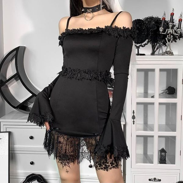 casual dresses gothic black mini women dress 2021 spaghetti strap high waist lace goth club flare sleeve bodycon vetidos femme, Black;gray
casual dresses gothic black mini women dress 2021 spaghetti strap high waist lace goth club flare sleeve bodycon vetidos femme, Black;gray