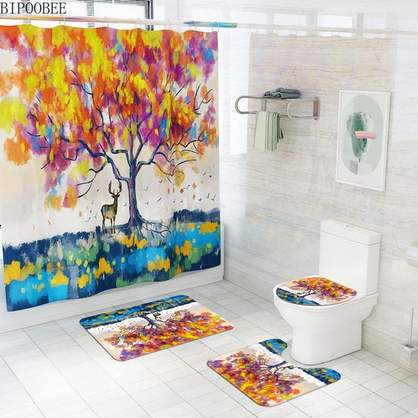 color tree art paintings bathroom curtains set forest plants flannel non slip rugs toilet cover fabric shower curtain with hooks 
color tree art paintings bathroom curtains set forest plants flannel non slip rugs toilet cover fabric shower curtain with hooks