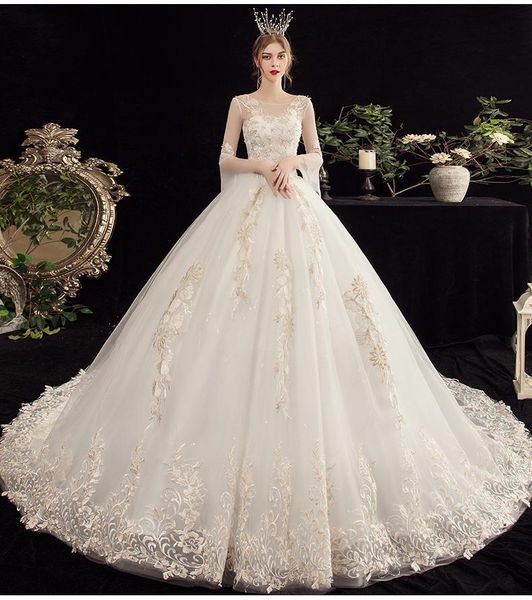 other wedding dresses 2021 style beautifull muslim dress with sleeve long court trian for bride luxury lace gowns vestidos noiva, White
other wedding dresses 2021 style beautifull muslim dress with sleeve long court trian for bride luxury lace gowns vestidos noiva, White