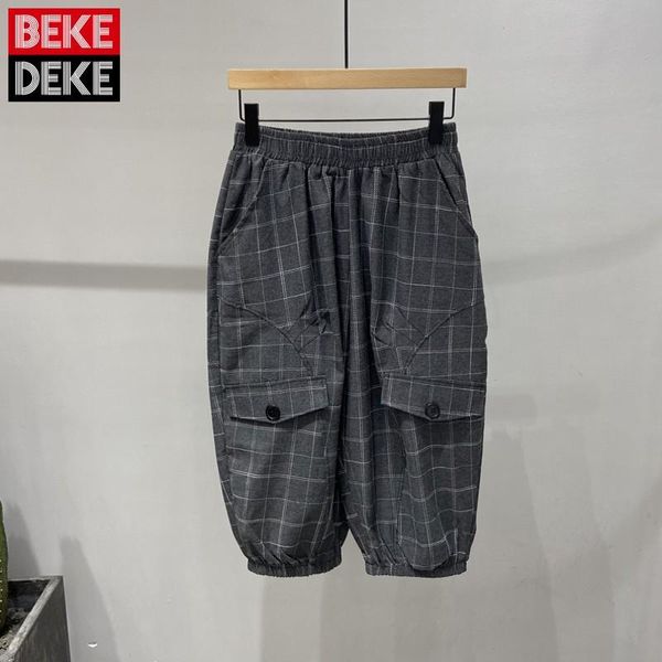 men's pants 2021 summer mens loose vintage plaid pockets calf length korean style elastic waist fashion high street concise, Black
men's pants 2021 summer mens loose vintage plaid pockets calf length korean style elastic waist fashion high street concise, Black