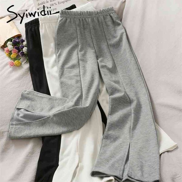 folds elastic high waist pants women casual solid black slit loose trousers spring summer korean fashion 210607, Black;white
folds elastic high waist pants women casual solid black slit loose trousers spring summer korean fashion 210607, Black;white