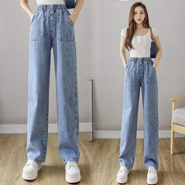 women's jeans elastic waist 2021 autumn high straight pants hem casual wide leg women, Blue
women's jeans elastic waist 2021 autumn high straight pants hem casual wide leg women, Blue