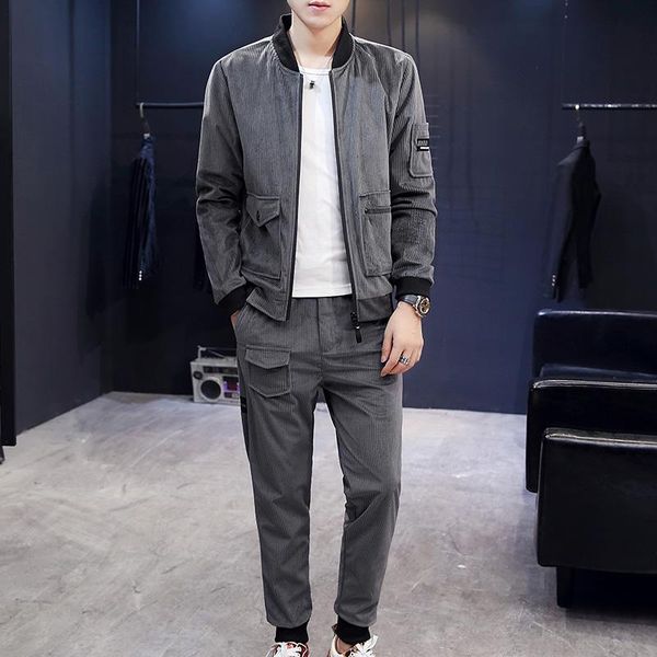 men's tracksuits suit autumn and winter corduroy jacket coat trendy slim two-piece, Gray
men's tracksuits suit autumn and winter corduroy jacket coat trendy slim two-piece, Gray