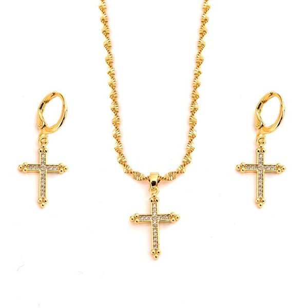 earrings & necklace gold zircon crucifix pendant jewelry set for women and girls wholesale gift of the, Silver
earrings & necklace gold zircon crucifix pendant jewelry set for women and girls wholesale gift of the, Silver