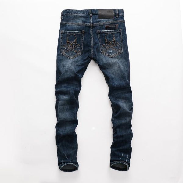 men's jeans skulls clothes 2021 brand style stylish ripped skinny destroyed hole frayed slim fit denim pants trousers 28-38, Blue
men's jeans skulls clothes 2021 brand style stylish ripped skinny destroyed hole frayed slim fit denim pants trousers 28-38, Blue