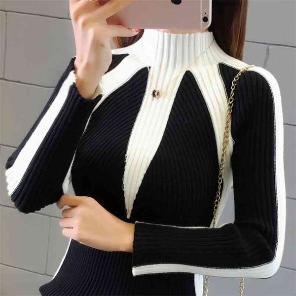 half-high collar sweater autumn winter thickened female long-sleeved stretch korean striped stitching bottoming 210427, White;black
half-high collar sweater autumn winter thickened female long-sleeved stretch korean striped stitching bottoming 210427, White;black