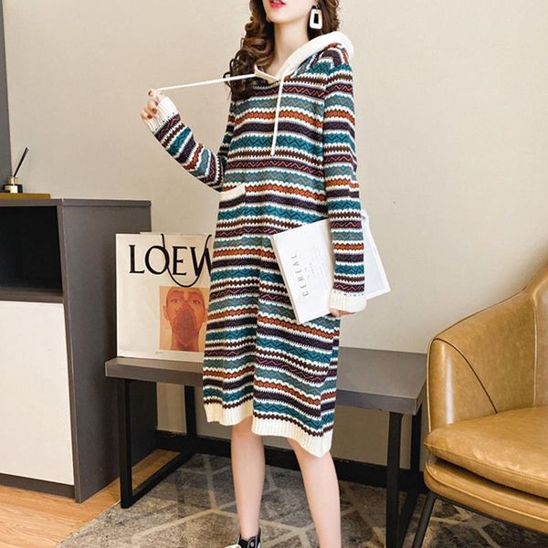 autumn winter fashion women striped hooded long sweater dress female loose chic knit vintage casual dresses, Black;gray
autumn winter fashion women striped hooded long sweater dress female loose chic knit vintage casual dresses, Black;gray