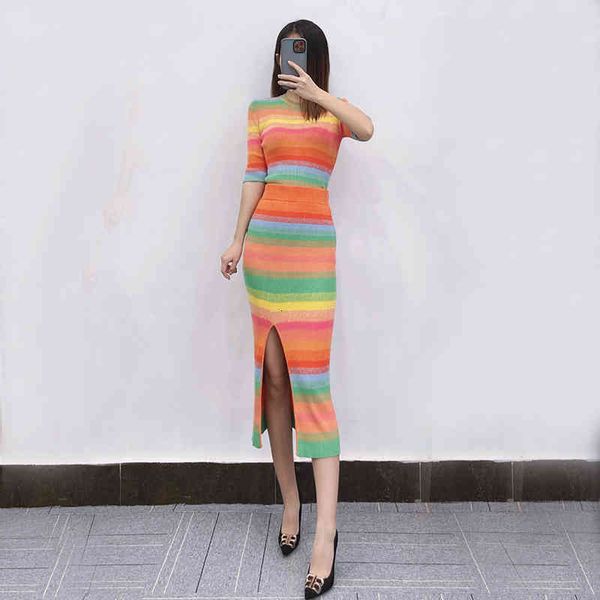 dress two piece set women rainbow striped half sleeve bodycon sweater knitted shirt + sheath side split midi skirt suit, White
dress two piece set women rainbow striped half sleeve bodycon sweater knitted shirt + sheath side split midi skirt suit, White
