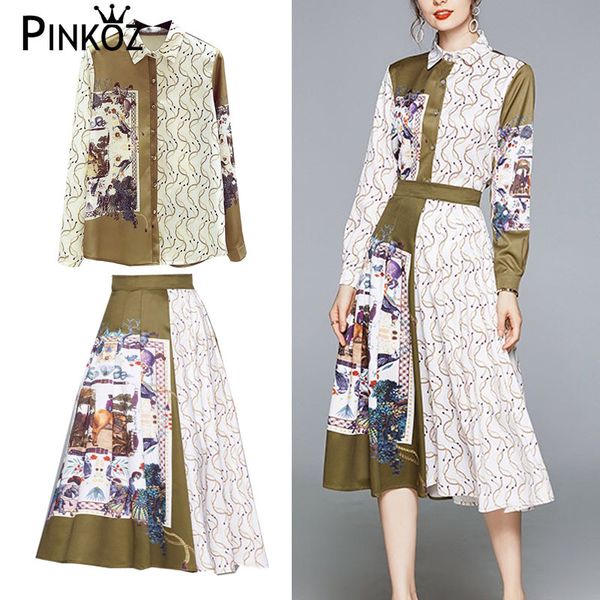 two pieces set women summer holiday casual loose printed blouse shirt chain floral pleated skrit fashion mujer 210421, White
two pieces set women summer holiday casual loose printed blouse shirt chain floral pleated skrit fashion mujer 210421, White