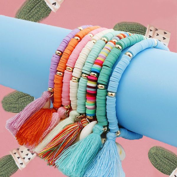 charm bracelets fashion multicolor polymer clay bohemian shell fringed bracelet handmade for women, Golden;silver
charm bracelets fashion multicolor polymer clay bohemian shell fringed bracelet handmade for women, Golden;silver