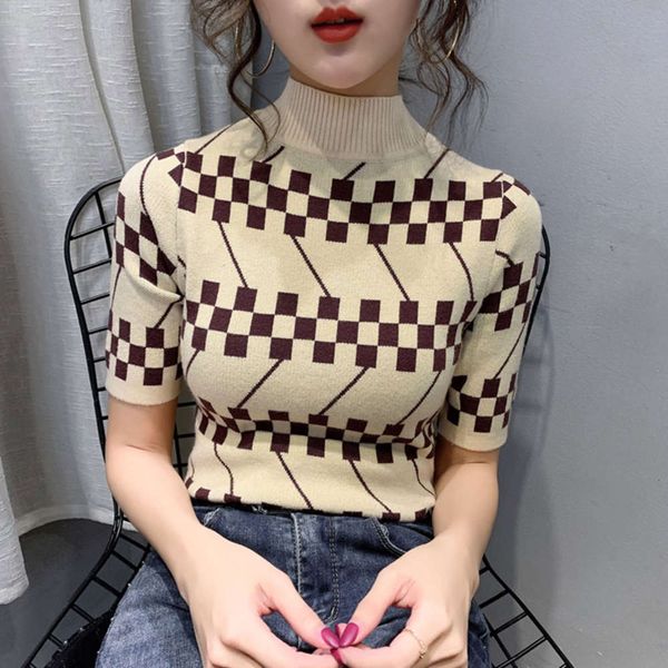 women's sweaters sweater semi high neck short sleeve pullover for women in spring and summer v28n, White;black
women's sweaters sweater semi high neck short sleeve pullover for women in spring and summer v28n, White;black
