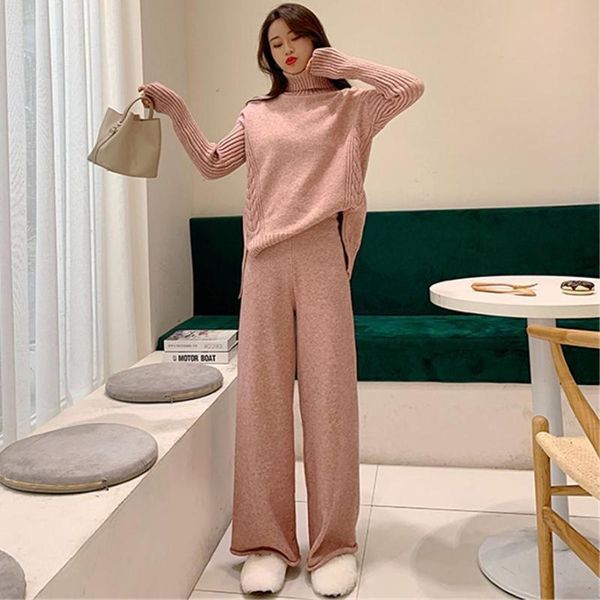 women's two piece pants fall winter clothes knitted suits turtleneck sweaters knitting pullovers female sweater wide leg sets, White
women's two piece pants fall winter clothes knitted suits turtleneck sweaters knitting pullovers female sweater wide leg sets, White