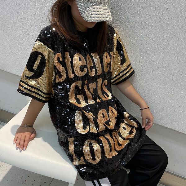 women's t-shirt chic women letters glittering sequins loose short sleeve cheerleading tees dress crop harajuku shirt streetwear, White
women's t-shirt chic women letters glittering sequins loose short sleeve cheerleading tees dress crop harajuku shirt streetwear, White