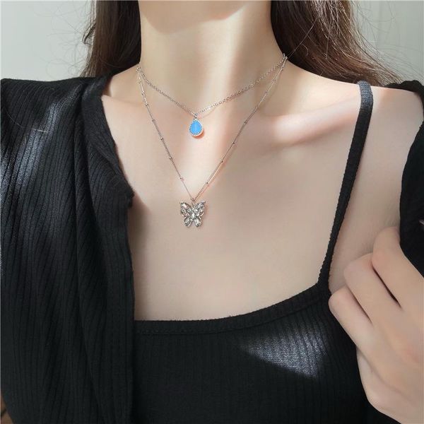 pendant necklaces fairy blue water drop layered necklace butterfly chain wholesale, Silver
pendant necklaces fairy blue water drop layered necklace butterfly chain wholesale, Silver