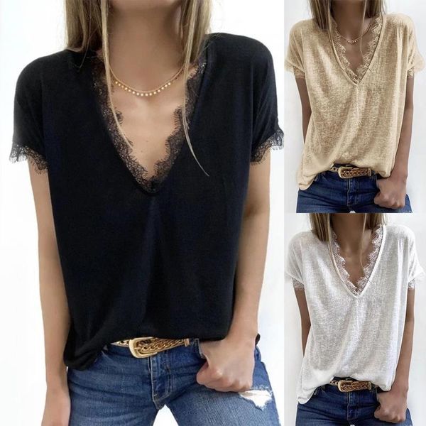 women's t-shirt solid women t shirt v-neck short sleeve lace patchwork summer oversized t-shirts graphic camisetas de mujer, White
women's t-shirt solid women t shirt v-neck short sleeve lace patchwork summer oversized t-shirts graphic camisetas de mujer, White