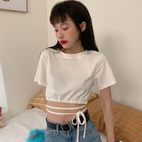 women's t-shirt summer korean style fashion t shirt laides personality tie rope clotheswomen slim short short-sleeved costume, White
women's t-shirt summer korean style fashion t shirt laides personality tie rope clotheswomen slim short short-sleeved costume, White