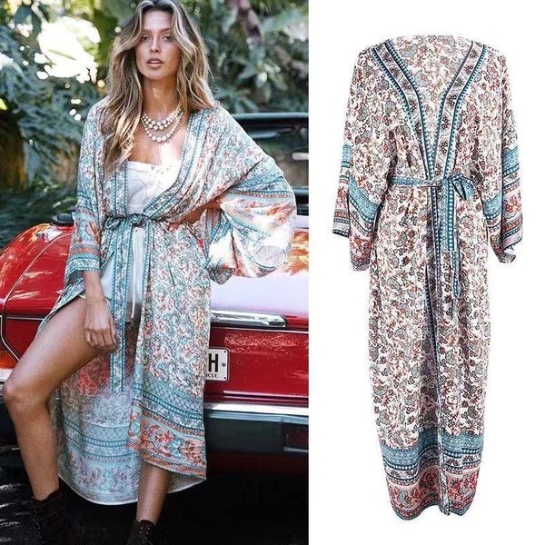 bohemian printed summer beach wrap dress women beachwear cotton tunic chinese style front open kimono pareo women's swimwear, White;black
bohemian printed summer beach wrap dress women beachwear cotton tunic chinese style front open kimono pareo women's swimwear, White;black