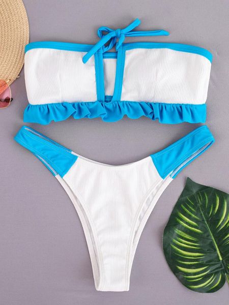 women's swimwear 2021 fashion stitching strap split hollow high waist swimsuit bikini two-piece beachwear, White;black
women's swimwear 2021 fashion stitching strap split hollow high waist swimsuit bikini two-piece beachwear, White;black