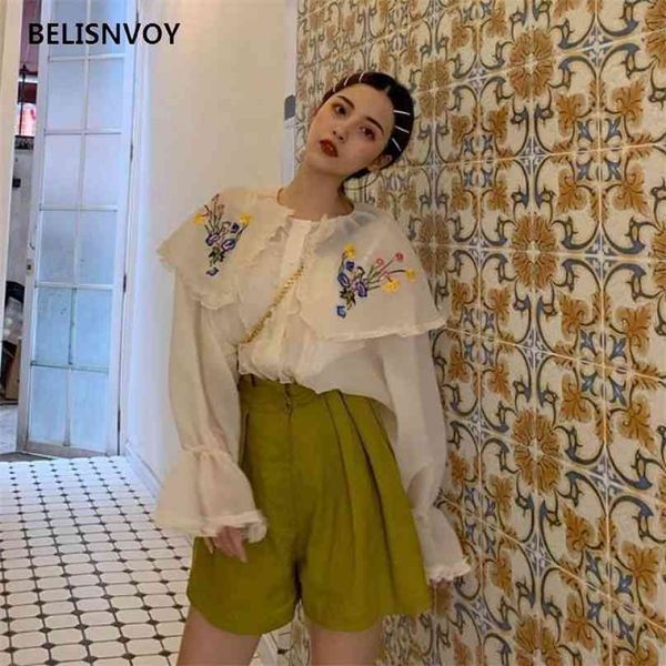 design sweet floral embroidery blouse peter pan collar flare sleeve women elegant loose lace shirts feminina blusa 210520, White
design sweet floral embroidery blouse peter pan collar flare sleeve women elegant loose lace shirts feminina blusa 210520, White